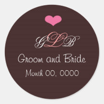 Pink Heart Wedding Monogram Sticker