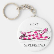Pink Hearts Love Plane Key Chain