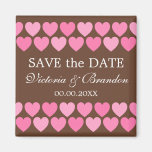 Pink hearts on brown wedding Save the Date magnet