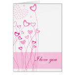 Pink Hearts with flowers Greeting Card