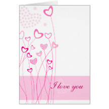 Pink Hearts with flowers Greeting Card