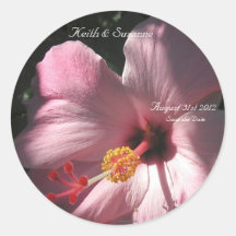 Pink Hibiscus Tropical Flowers Envelope Seals Round Stickers