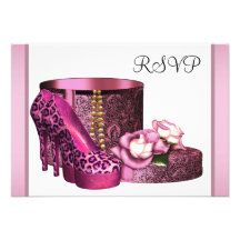 Pink High Heel Shoes Womans Leopard 50th Birthday Personalised Invitations
