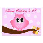 Pink Hoot Owl Birthday Party Invitation