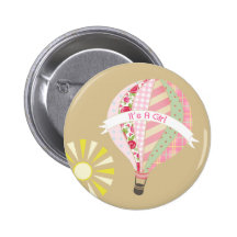 Pink Hot Air Balloon Baby Shower Button