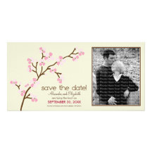 Pink/Ivory Cherry Blossom Save the Date Photocard Personalised Photo Card