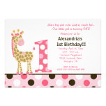 Pink Jungle Giraffe 1st Birthday Invitation 5x7