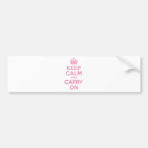 Pink Keep Calm And Carry On Bumper Stickers