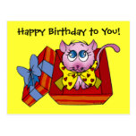 Pink kitten birthday postcards