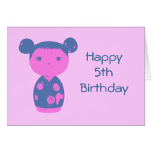 Pink Kokeshi Blue Card