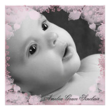 Pink Lace Black Vintage Photo Birth Announcement