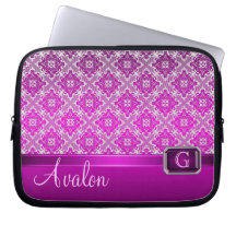 Pink Lace Faux Jewelled Monogram Laptop Laptop Computer Sleeves