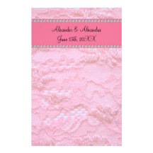 Pink lace wedding favours stationery paper