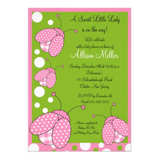 Pink Ladybug Baby Shower Personalized Announcement
