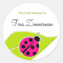 Pink Ladybug Bookplate Labels Sticker