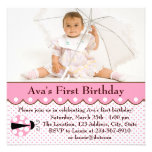Pink Ladybug Girls Photo 1st Birthday Party Personalized Announcement