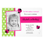 Pink Ladybug Photo BIrthday Party Invitations