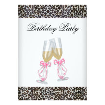 Pink Leopard Chandelier Womans Birthday Party Announcements