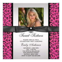 Pink Leopard Photo Sweet 16 Birthday Party Announcement
