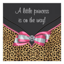 Pink Leopard Princess Baby Shower Personalized Announcements