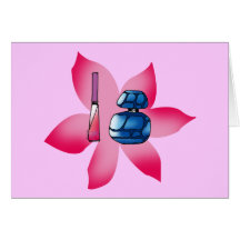 Pink lip gloss and a blue perfume greeting card
