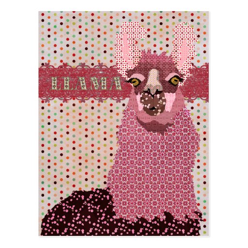 Pink Llama Pokadot Postcard