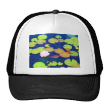 Pink Lotus Flower floating with lily pads on pond Mesh Hat