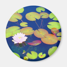 Pink Lotus Flower floating with lily pads on pond Fridge Magnets