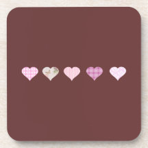 Pink Love Heart Design - chocolate brown Beverage Coaster