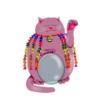 pink maneki neko w/cranes photo sculpture