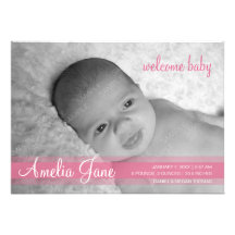 Pink Modern Baby Girl Announcement