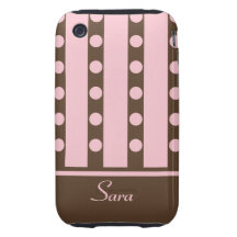 Pink n Brown Stripe-Dots iPhone 3G-3GS Case-Mate Tough iPhone 3 Covers