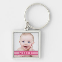 Pink Name Baby Photo Template Keychain