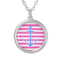 Pink Nautical Blue Anchor Custom Necklace