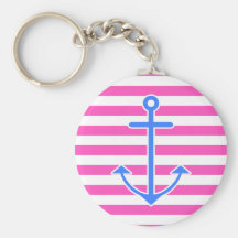 Pink Nautical Blue Anchor Keychain