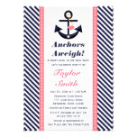 Pink Navy Anchor Nautical Baby Shower Invitations
