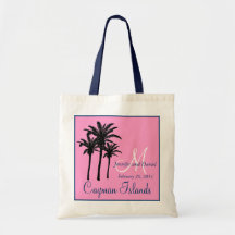 Pink Navy Blue Beach Wedding Palm Trees Canvas Bag