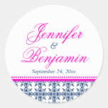 Pink navy preppy custom name wedding favour label stickers