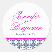 Pink navy preppy custom name wedding favour label stickers