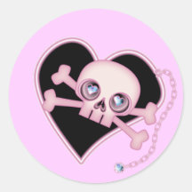 Pink Neon Skull Round Stickers