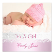 Pink New Baby Girl Anouncement Photo Personalised Announcement