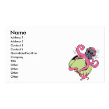 pink octopus wearing gas mask business card template