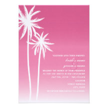 Pink Ombré  Palm Trees Beach Wedding Invitation