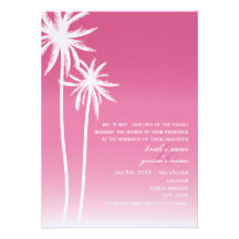 Pink Ombré  Palm Trees Beach Wedding Invitation