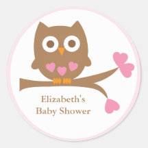 Pink Owl Baby Shower Envelope Seals Round Sticker