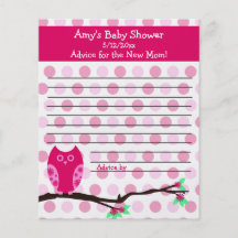 Pink Owl Baby Shower Personalised Advice Cards Personalised Flyer