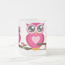 Pink Owl on Tree Branch Mug