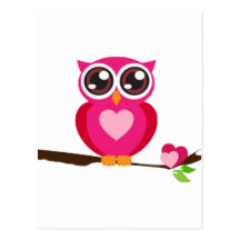 Pink Owl on Tree Branch Postcards