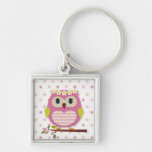 Pink Owl Square Keychain