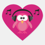 Pink Owl With Headphones & Musical Notes Stickers